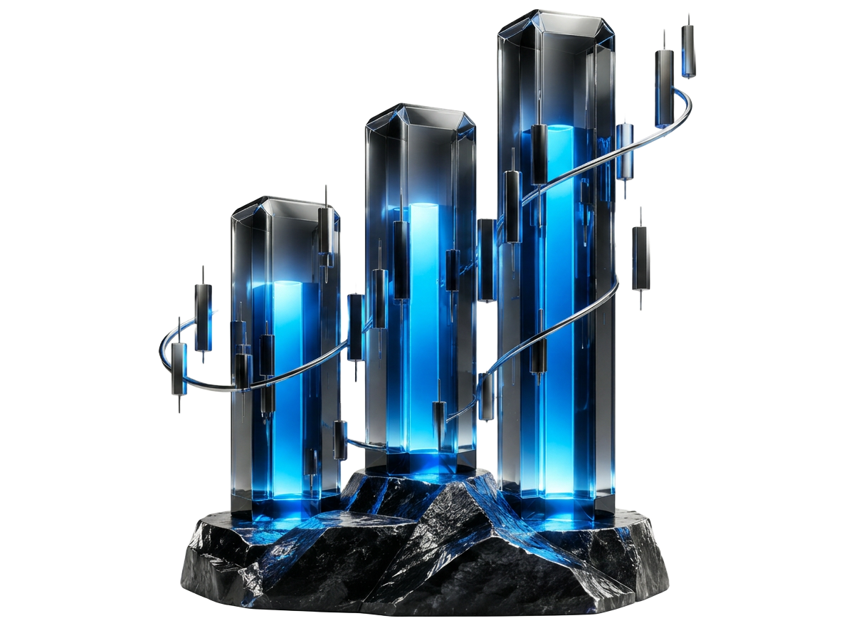 Luminous glass market columns rising upward
